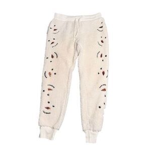 Third Wish Cozy Snowman Print Sherpa Jogger Pants Winter Lounge Wear Size‎ L
